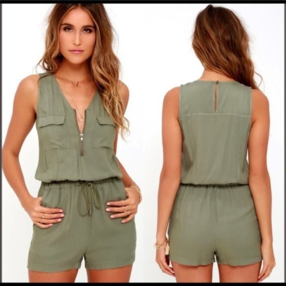Olive + Oak Set Free Romper Olive Size XS - Picture 9 of 9